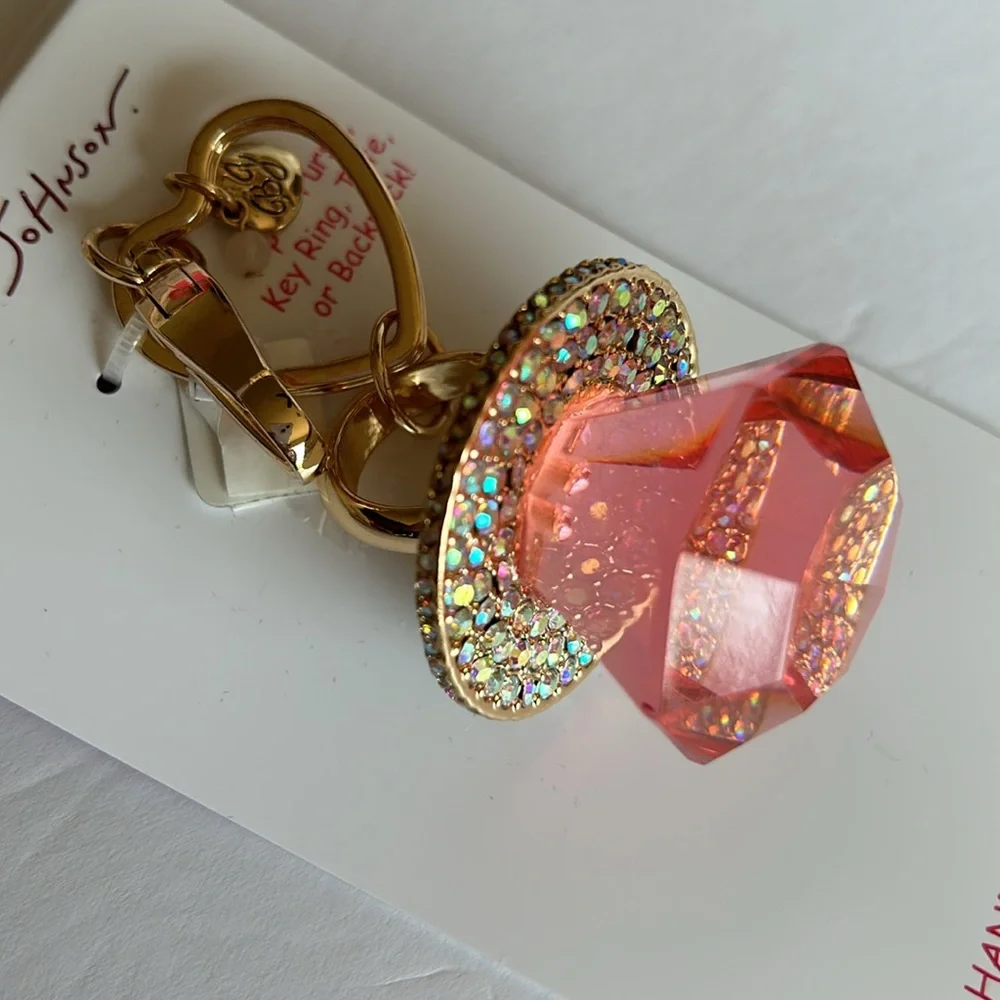 Betsey Johnson bling ring pop crystal handbag charm keychain